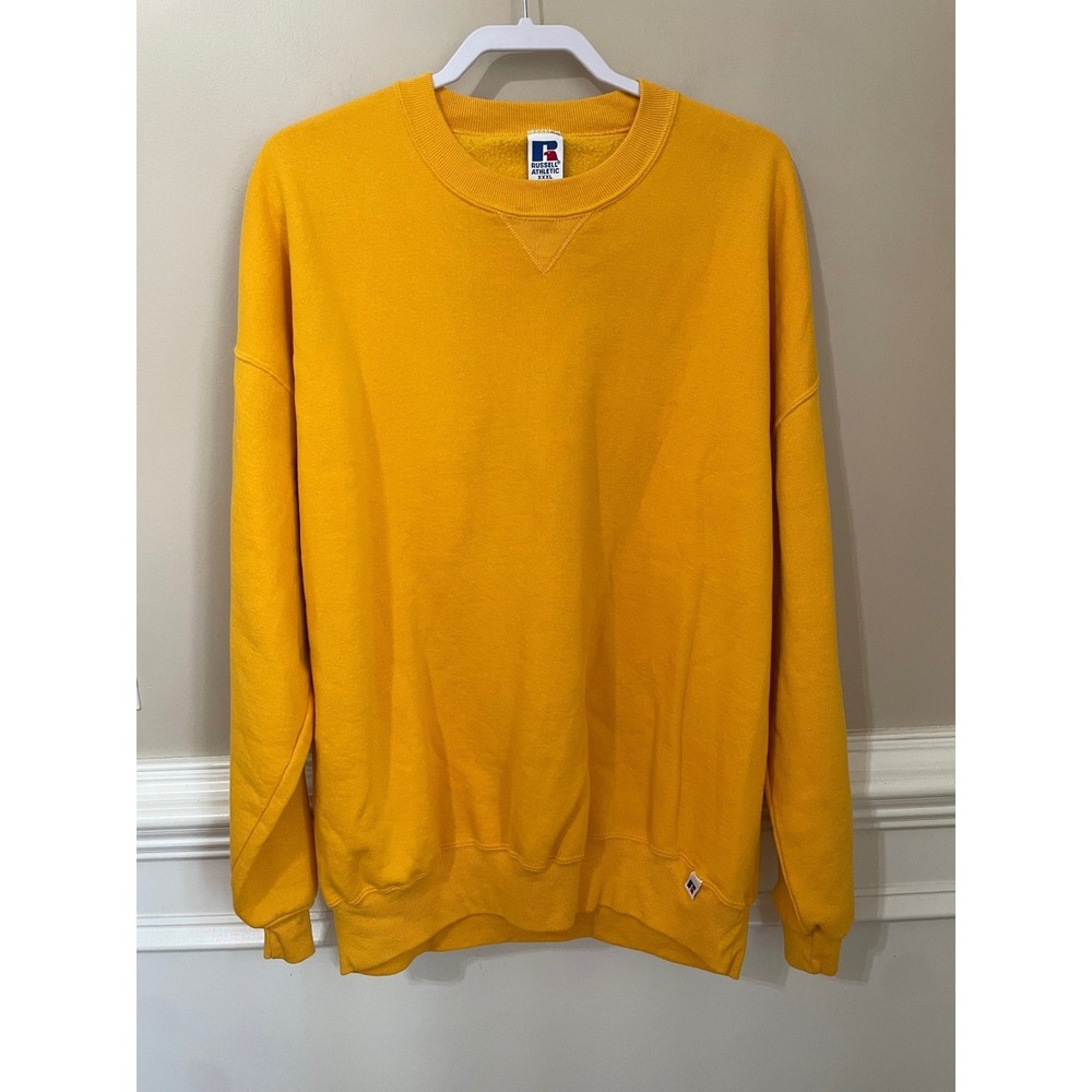 Vintage 90s Russell Athletic Blank Sweatshirt Mens XXXL Mustard Yellow Made USA